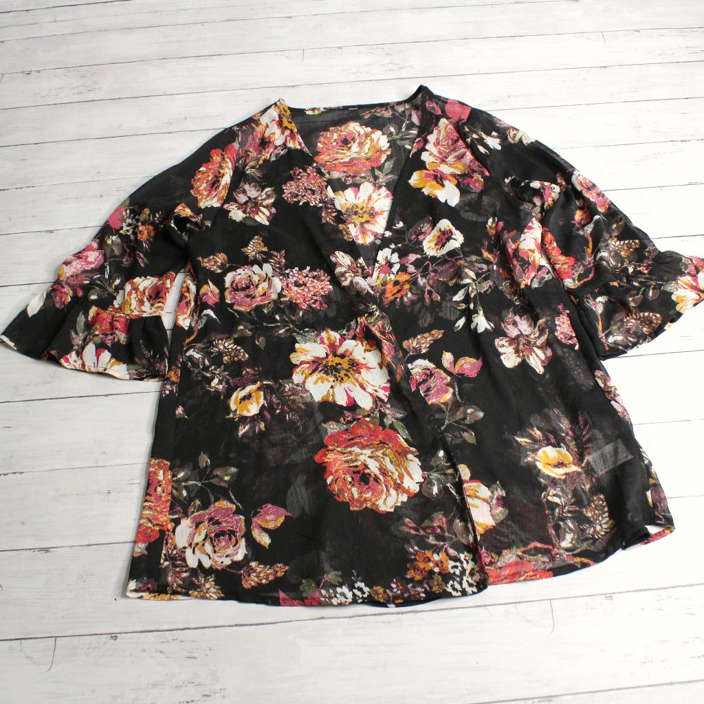 Women's Open Front Chiffon Kimono Cardigan Size S M Floral